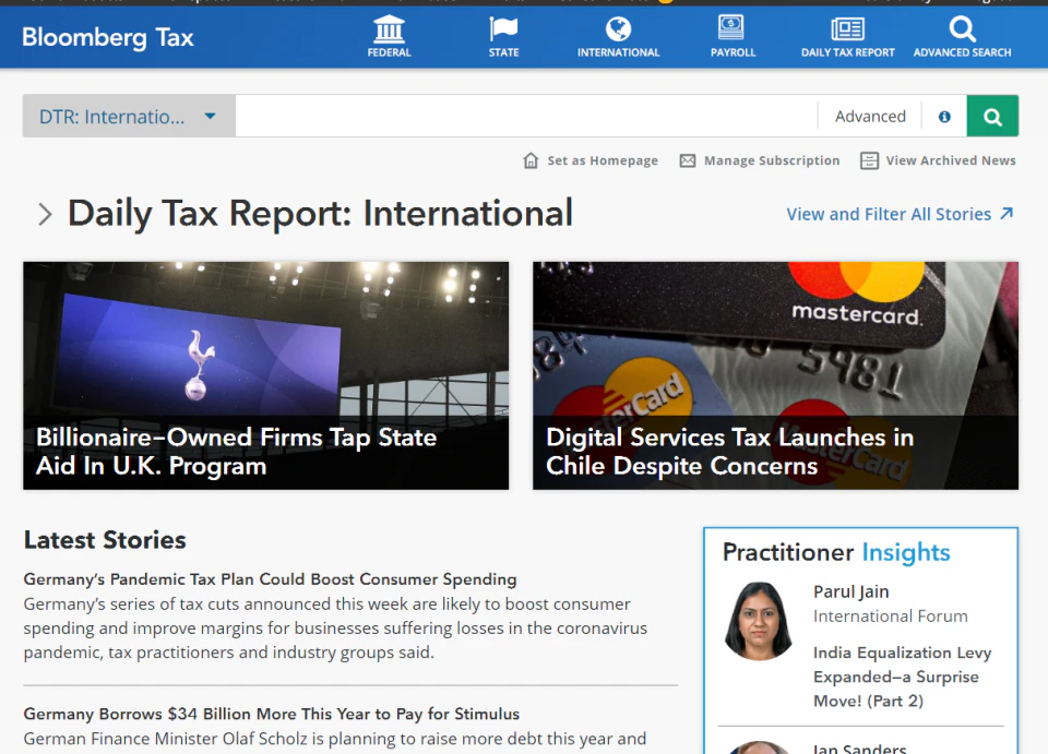 screenshot of Bloomberg Tax